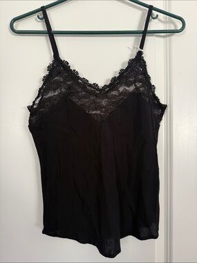 Lace-Trim Black Camisole Tank Top